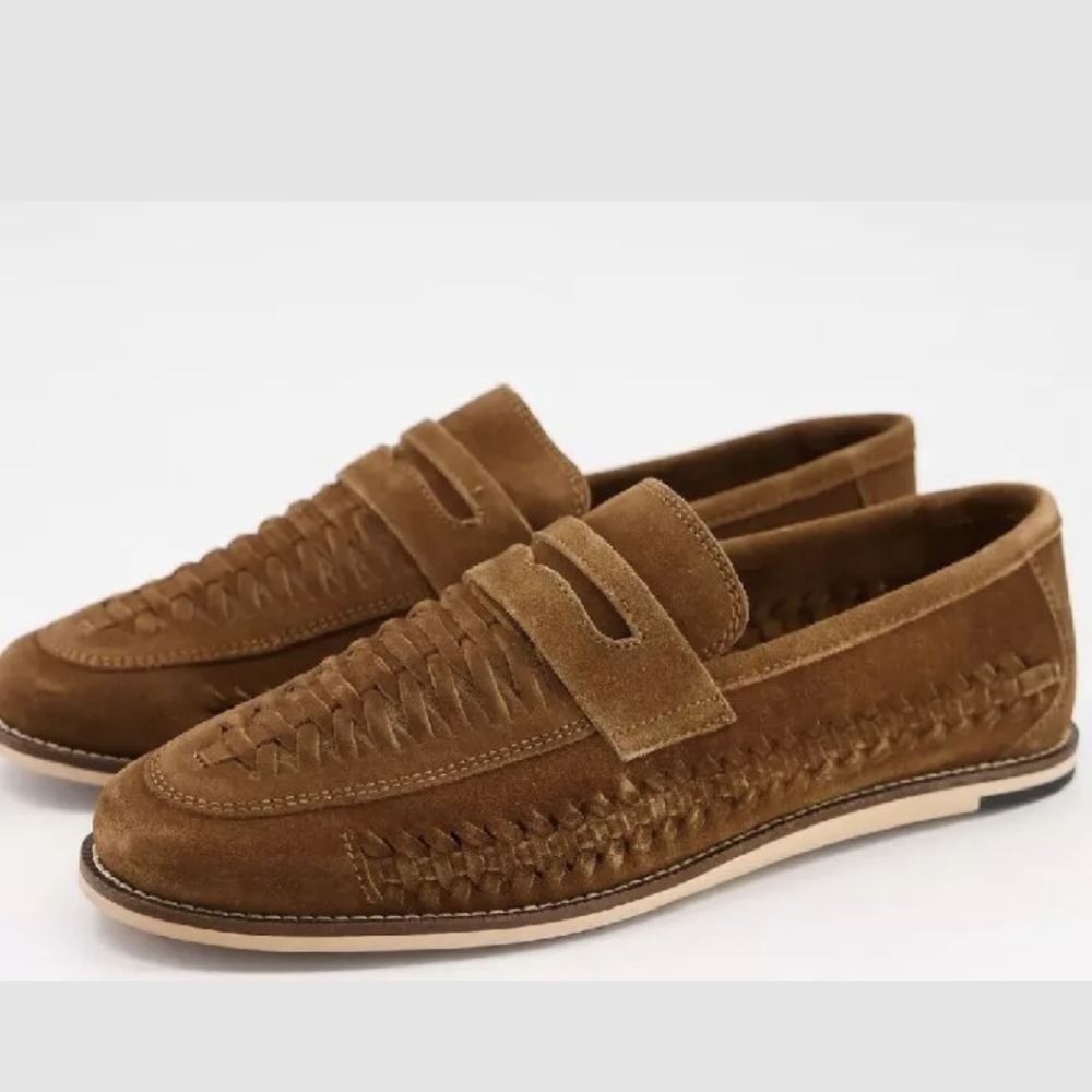 Silver Street London Slip-on Woven Suede Wide Fit Penny Loafer Tan Size 9 EUC